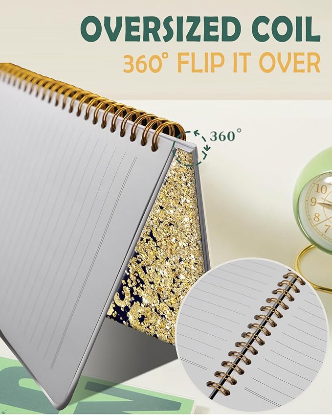 Ruled Spiral Writing Notebook,A5 Hardcover Lined College Journal for Women Lady,Fashion Puppy Watercolor Strong Twin-Wire Binding with Premium Paper,8.4" X 6",Perfect for School,Office,Home Gifts(Shiny Gold Leopard)-DeskLoop Office