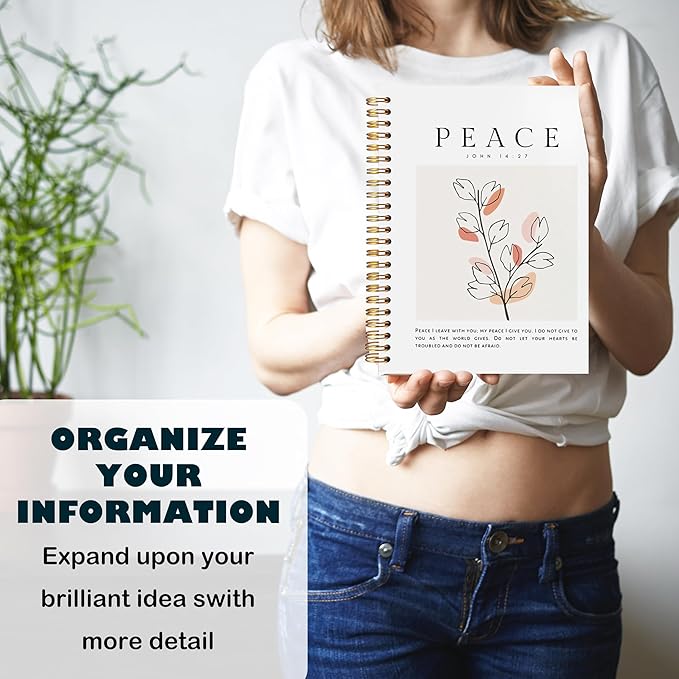 BearCake Peace I Leave with You Boho Floral Christian Notebook Journal, Christian Gifts for Women, Bible Notebooks for Note Taking, Bible Journaling Notebook, Hardcover Spiral Notebook 5.5x8.3-DeskLoop Office