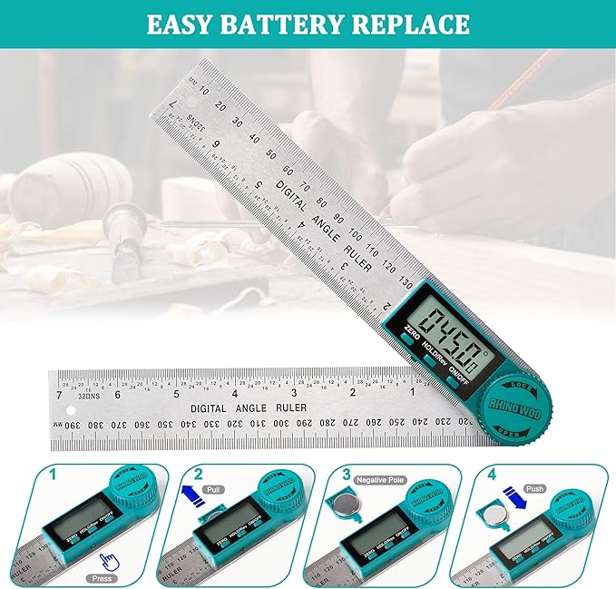 Digital Angle Finder Protractor, Angle Finder Ruler with 7inch/200mm, Angle Measuring Tool for Woodworking/Carpenter/Construction/DIY Measurement(2 Batteries Included) (Stainless Steel)-DeskLoop Office
