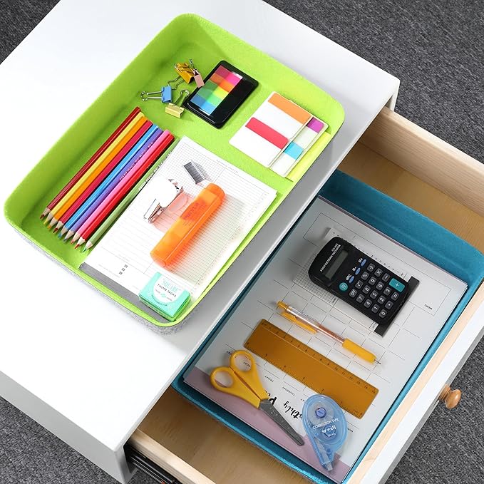 Welaxy 2-Piece Office Desk Drawer Organizer Tray Letter-Size documents A4 Paper Book File Folder Holder Storage Bins (Green + Turquoise)-DeskLoop Office