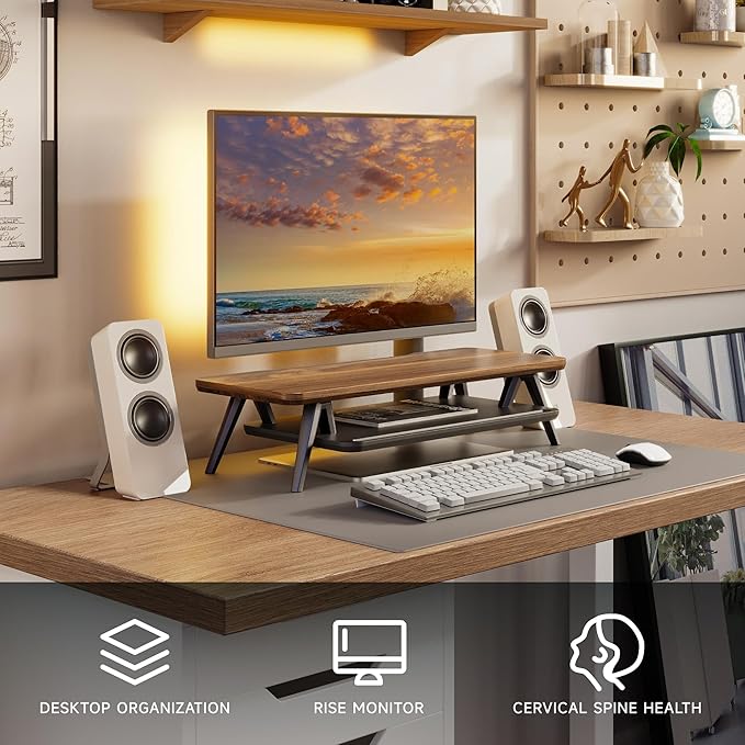 Fenge Monitor Stand, Monitor Stands Riser for Desk, 23.6 Inch Wood Desk Shelf with Storage Organizer and Cable Management for Office Desk Accessories-DeskLoop Office