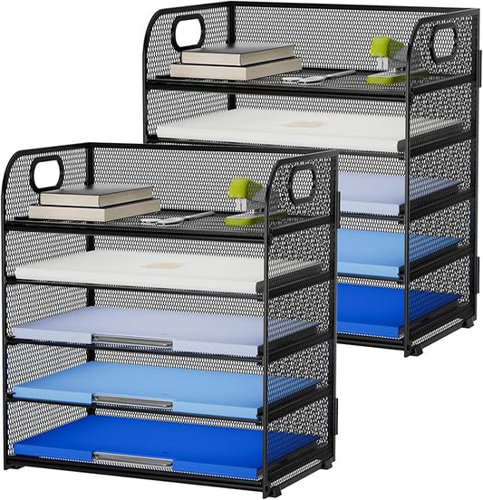Marbrasse Desk Organizer - 5 Tier Paper Letter Tray, Mesh File Organizer with Handle for Office, School and Home-DeskLoop Office