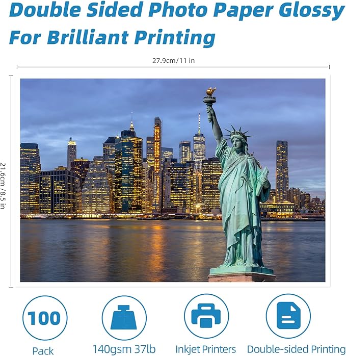 Uinkit 100 sheets Brochure Paper Glossy Double Sided 8.5x11 Inkjet 37lb 140gsm Dye ink Thin Photo Picture Flyer Calendar Magazine CD Cover letter-DeskLoop Office