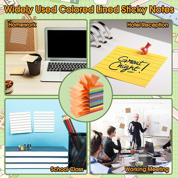 14 Pads Pop Up Sticky Notes,1400 Sheet Lined Sticky Notes 3x3 Inch,Self-Stick Notes Pads with Lines,Bright Multi Colors Easy Post Notes Pop up Refill for Office Study School Daily Life,100 Sheets/Pad-DeskLoop Office