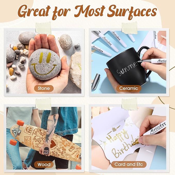 48 Pcs Metallic Permanent Markers Bulk Metallic Marker Pens Medium Tip Quick Dry Paint Pen for Classroom DIY Crafts Artist Illustration Gift Card Making (Gold and Silver)-DeskLoop Office