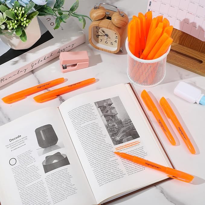 Fuutreo 60 Pack Pastel Highlighters Bulk Bright Color Highlighter Marker Chisel Tip Dry Quickly Safe Highlighter Pens Fluorescent Ink for Adults Home School Office(Orange)-DeskLoop Office