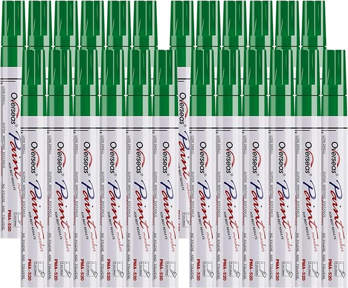Overseas Green Paint Pens Permanent Markers 24 Pcs, Oil Based Paint Markers Set, Quick Drying, Waterproof, Medium Tip Marker Pens for Metal, Rock, Wood, Plastic, Canvas, Glass, Stone, Rubber, Paper-DeskLoop Office