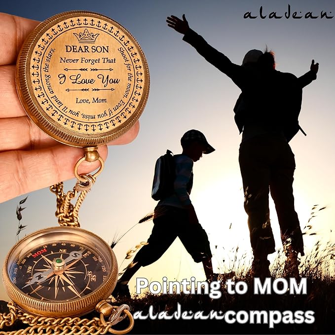 Gift for Son from Mom Dad | Engraved Compass 2" - Father to Son Gifts, Mom to Son Gifts for Graduation 2025, Birthday Baptism Confirmation Communion-DeskLoop Office