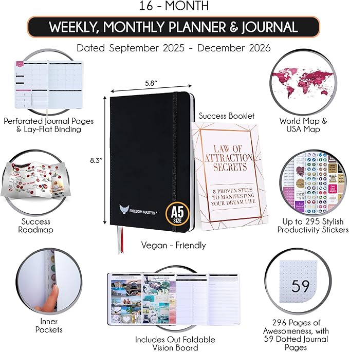 2025-2026 Planner Weekly and Monthly | 16-Month Life Planner to Increase Focus & Productivity | Reduce Overwhelm & Achieve Your Biggest Goals | Include Gift Box & Stickers | Sep 2025-Dec 2026-DeskLoop Office