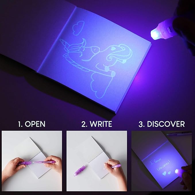 BONNYCO Invisible Ink Pen and Notebook Pack 32 Unicorn Party Favors for Kids, Magic Spy Pen Goodie Bags Stuffers for Kids, Unicorn Birthday Party Supplies, Goody Bag Stuffers | Return Gifts Prizes-DeskLoop Office