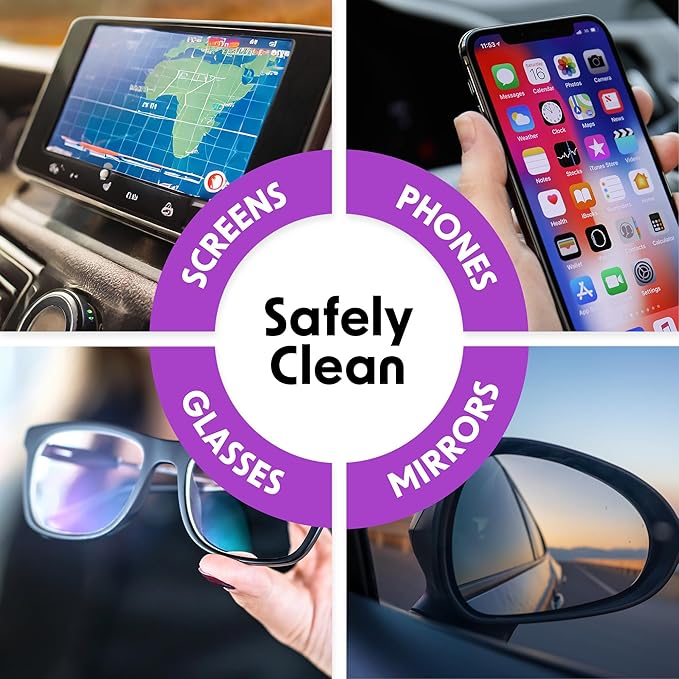 Wipex Ultimate Car Screen Cleaner - 48ct Auto Screen Wipes, Streak-Free & Residue-Free, Plant-Based Black Cloth for Interior, Mirrors & Dashboard, 24ct Individually Wrapped (Pack of 2)-DeskLoop Office