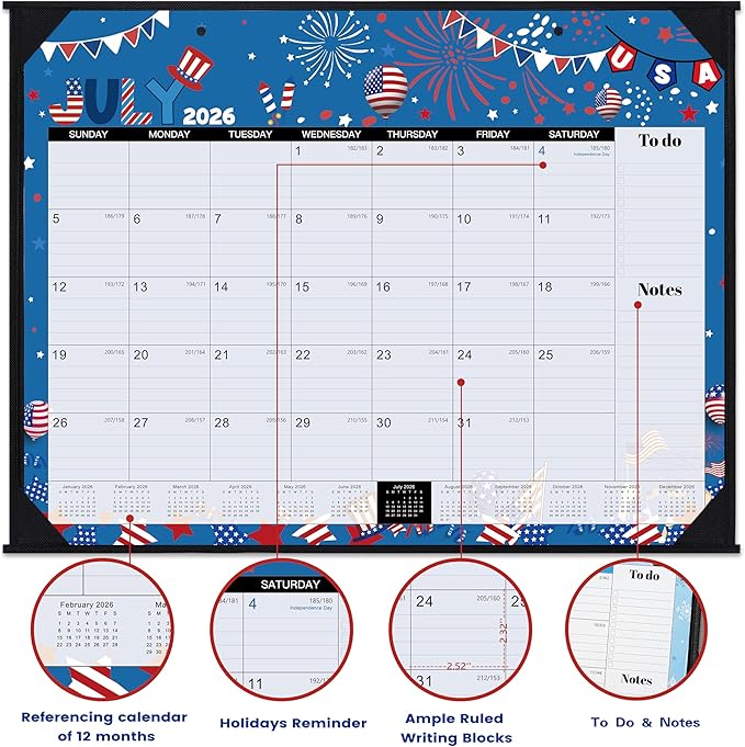 2026 Desk Calendar - Large Desk Calendar 2026, Jan.2026 - Dec.2026, 22" x 17", 2026 Calendar with Corner Protectors + Large Ruled Blocks, To-do & Notes, 12 Different Themes-DeskLoop Office