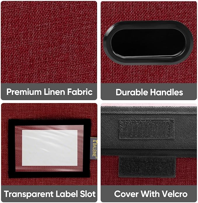 BALEINE Modern Red File Storage Box with Lid, Collapsible File Folder Organizer, 2 Pack, 15x12.5x10.5 inches-DeskLoop Office