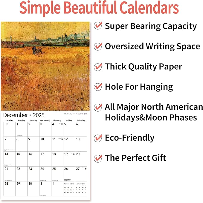 2025 Wall Calendar,Calendar 2025, January 2025 - December 2025, Wall Calendar Vincent van Gogh Painting, 12" x 24" Opened,Full Page Months Thick & Sturdy Paper for Calendar Organizing & Planning-DeskLoop Office