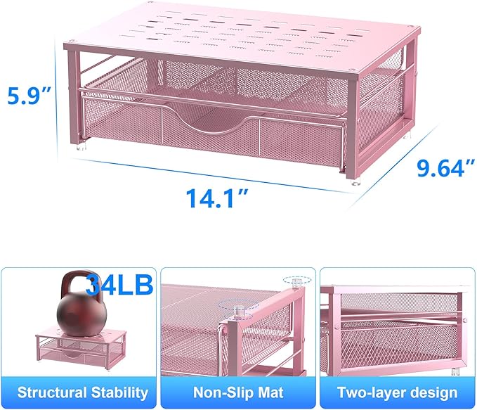 gianotter Computer Monitor Stand Riser, office organizer with Drawer, Office Organizers Storage for Classroom Office Supplies (Pink)-DeskLoop Office