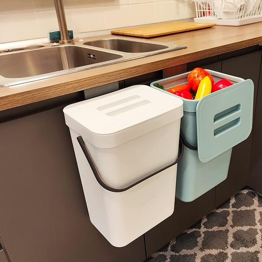 stonespace Hanging Trash Can, 3.2 Gallon/12L Small Waste Bin with Lid for Kitchen Cabinet Door or Under Sink, Bathroom Trash Bin with Lid, Food Waste Bin, 1 Pack White-DeskLoop Office