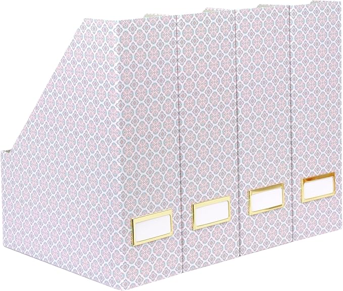 BLU MONACO Foldable Magazine File Holder Set of 4 with Moroccan Tile Design – Decorative Cardboard Magazine Organizer for Home, Office & Dorm Room – Stylish Magazine Storage Solution-DeskLoop Office