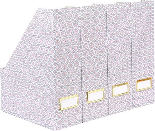 BLU MONACO Foldable Magazine File Holder Set of 4 with Moroccan Tile Design – Decorative Cardboard Magazine Organizer for Home, Office & Dorm Room – Stylish Magazine Storage Solution-DeskLoop Office