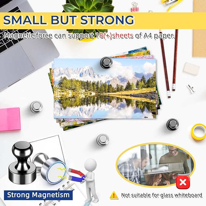 VNDUEEY 12 Pcs Fridge Magnets Refrigerator Magnets, Black-Silver Whiteboard Magnets, Magnetic Push Pins, Strong Metal Magnets for Locker, Office, School, Home-DeskLoop Office