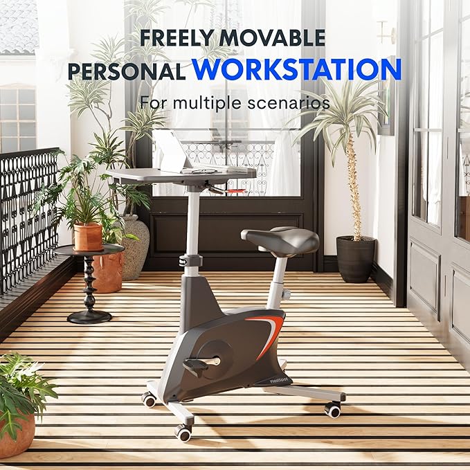 FLEXISPOT Small Standing Desk Adjustable Height Movable Rolling Desks for Teachers Laptop Desks Workstation with Integrated Pedal Exerciser Wide Seat, Desk for Home Office Corner Small Space, Black-DeskLoop Office