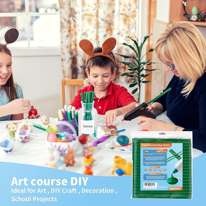 Green hot Glue Sticks Full Size 0.43” Dia x 8” Long, 52 pcs Hot melt Adhesive Glue Sticks, All-Purpose Colored Glue Gun Sticks for Christmas Decoration DIY Crafts Arts School Repair Bonding-DeskLoop Office