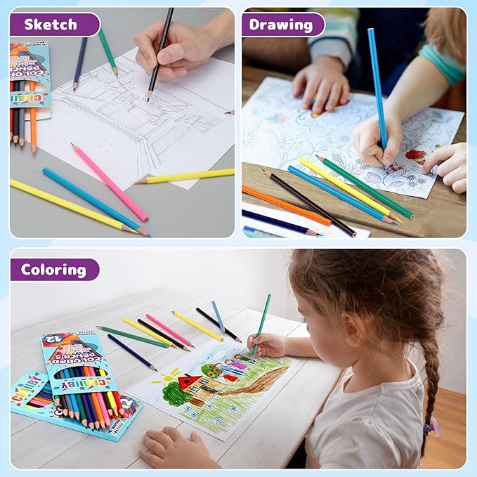 Premium Colored Pencils, Soft Core, 288 Count (Pack of 24), 12 Colors Pre-sharpened Color Pencils Bulk, Back to School Supplies, Classroom Prizes-DeskLoop Office