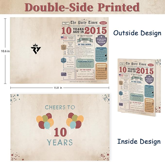 10th Birthday Card Gifts for Daughter Son, 10th Birthday Decorations for Boys Girls, Funny 10 Year Old Birthday Gift Cards