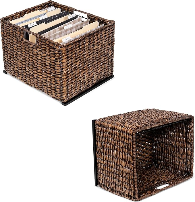 BIRDROCK HOME 2 Tiered File Cubby w/Wood Top - File Cabinet, Home Office Storage, Nightstand, Decorative Wooden Organizer | Desk, Modern Table, Shelves, Side Table, Craft Furniture - Brown Wash-DeskLoop Office