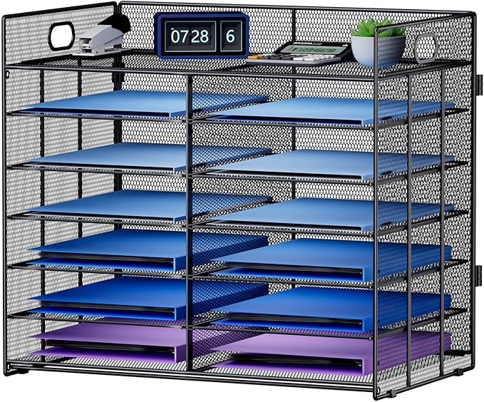 Marbrasse Desktop Literature Organizer, Mesh Paper Organizer, Desk Organizers, File Sorter Mail Center Paper Storage Cabinet Classroom Keepers Mailbox for Office Home School, Black-DeskLoop Office