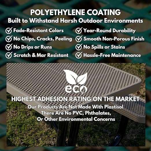 Coated Outdoor Furniture 32-Gallon Heavy-Duty Punched Steel Round Trash Receptacle, Commercial Outdoor Waste Bin with Liner & Black Flat Top Lid – Made in America (Textured Orange)-DeskLoop Office