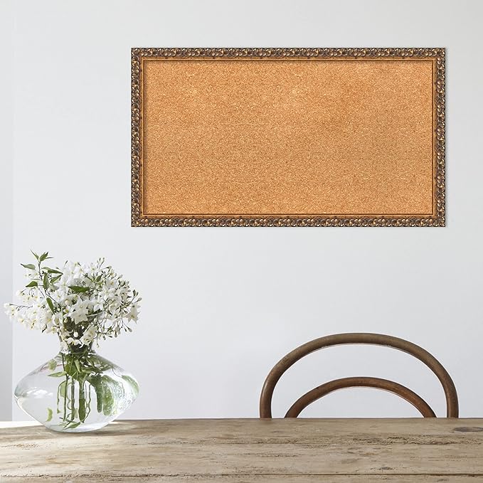 Amanti Art Natural Cork Board for Wall, 16x28 Vision Board with Bronze Frame, Medium Corkboard Office Decor for Home Organization, Traditional Corkboard Pinboard to Display Items for Home-DeskLoop Office