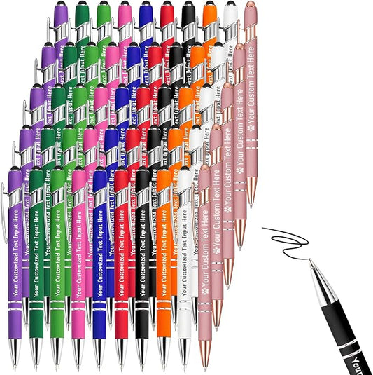 Up to 200 Pcs Personalized Ballpoint Pen Custom Pens Free Engraved Bulk with Name Logo Soft Black Ink Stylus with Touch Metal Office Gift for Anniversaries Graduations Birthdays-DeskLoop Office