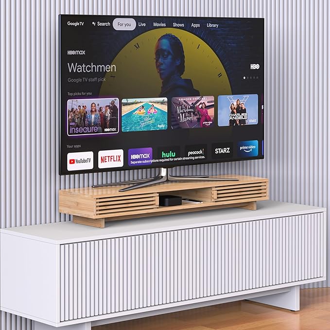 Dual Monitor Stand Riser with Sliding Door, Double Computer Laptop Stand Desk Shelf Organizer with Storage (Natural Bamboo, 38 Inch)-DeskLoop Office