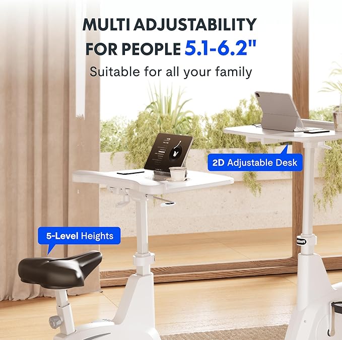 FLEXISPOT 3-in-1 Small Standing Desk Adjustable Height Movable Rolling Desks Laptop Desks Workstation with Integrated Pedal Exerciser Wide Seat, Desk for Home Office Corner Small Space, White-DeskLoop Office
