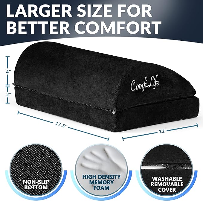 ComfiLife Foot Rest for Under Desk at Work – Adjustable Desk FootRest for Office Chair, Gaming Accessories – Ergonomic Teardrop Design for Back, Hip & Leg Pain Relief – 100% Memory Foam (Black)-DeskLoop Office