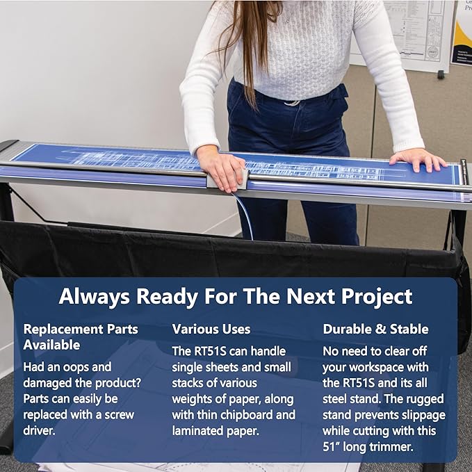United Office Products RT51S Commercial Rotary Paper Trimmer with Stand and Fabric Catch Tray, Sturdy Metal Base, 51" Cut Length, 10 Sheet Capacity, Paper Cutter for Offices, Schools and Crafts-DeskLoop Office