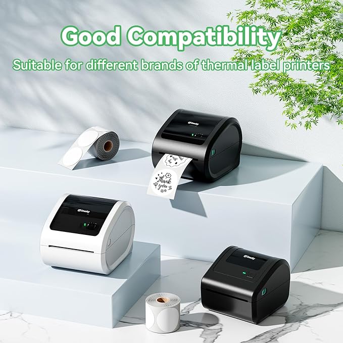 2'' White Round Thermal Labels, 750pcs Circle Thermal Printer Label, Multi-Purpose for DIY Logo Design, Name/Price Tag, Address, QR Code, 750 Labels/Roll-DeskLoop Office