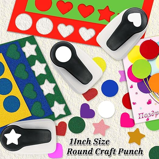 Paper Hole Punch, Heart Hole Puncher, Circle Punch, Star Hole Punches, 1 inch Circle Hole Puncher, 1 inch Star Punches, 1 in Heart Punch, Shape Hole Punch, 3 PCS CraftPunch-DeskLoop Office