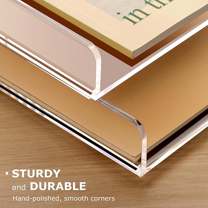 SANRUI 4 Tier Clear Desk Paper Letter Organizer Trays, A4 Stackable File Document Tray, Acrylic Desk Organizers and Accessories Sorter, Workspace Office Supplies Organizers,12.4inx8.86inx6.64in-DeskLoop Office