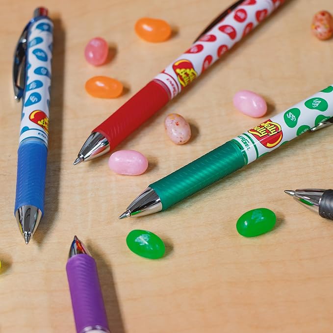 Pentel EnerGel RTX Retractable Liquid Gel Pen, Jelly Belly Limited Edition, 0.7mm tip, Assorted colors, Pack of 5 pens, (BL77PF5M-JB)-DeskLoop Office