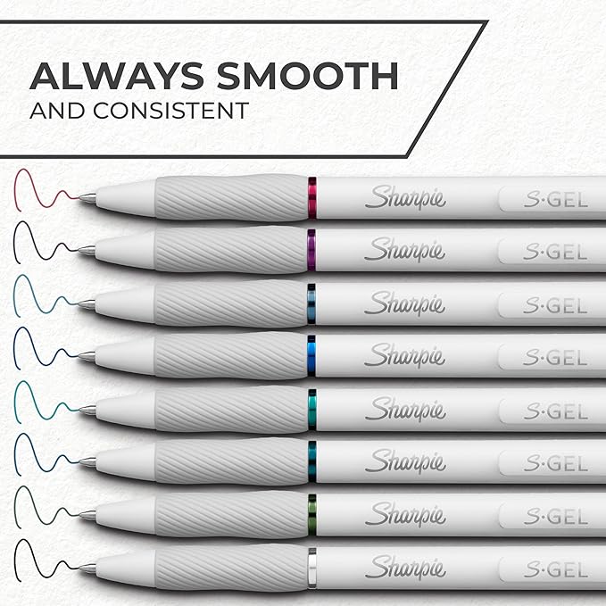 Sharpie S-Gel Pens, Fashion Barrel Gel Pens, Pearl White Body, Medium (0.7mm) Point, Bold Ink Colors, 12 Count-DeskLoop Office