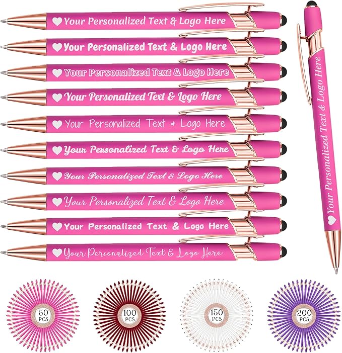 STREADVE Personalized Custom Pens 10 Engraved Writing Pen with Name Logo, Customized Promotional Items Stylus Pen Gifts for Women Realtor QuinceaƱera Wedding Business, Pink