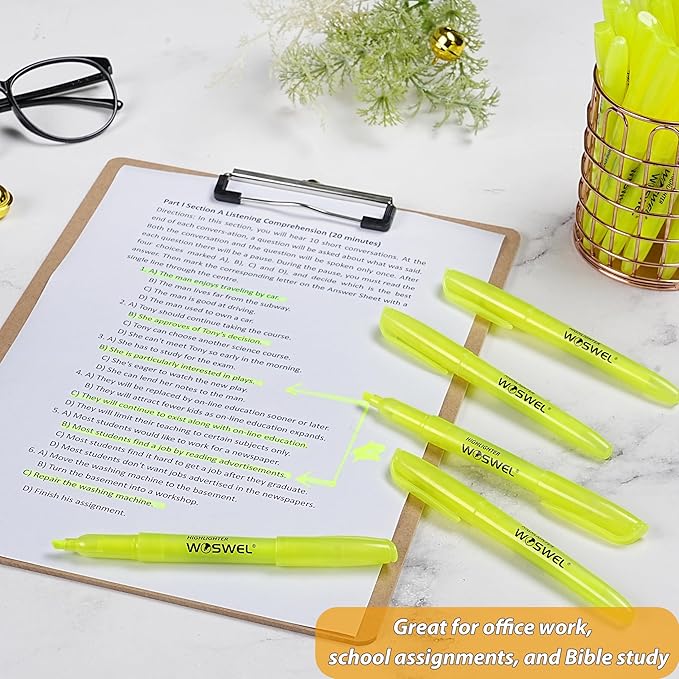 Highlighters Bulk, Woswel 120 Pack Fluorescent Yellow Highlighter Markers Set for Underlining, Color Transparent Visible Fluorescent Pen Shell, Wide Chisel Point Mark,Perfect for Classroom,Office,Home-DeskLoop Office