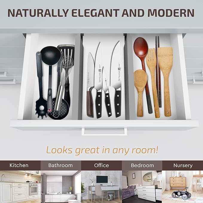 4 Pack Drawer Dividers Bamboo 2.6" High, 16-22" Adjustable Drawer Organizers for Clothes, Expandable Dresser Separators in Bedroom/Bathroom/Kitchen/Office Organization and Storage (Grey)-DeskLoop Office