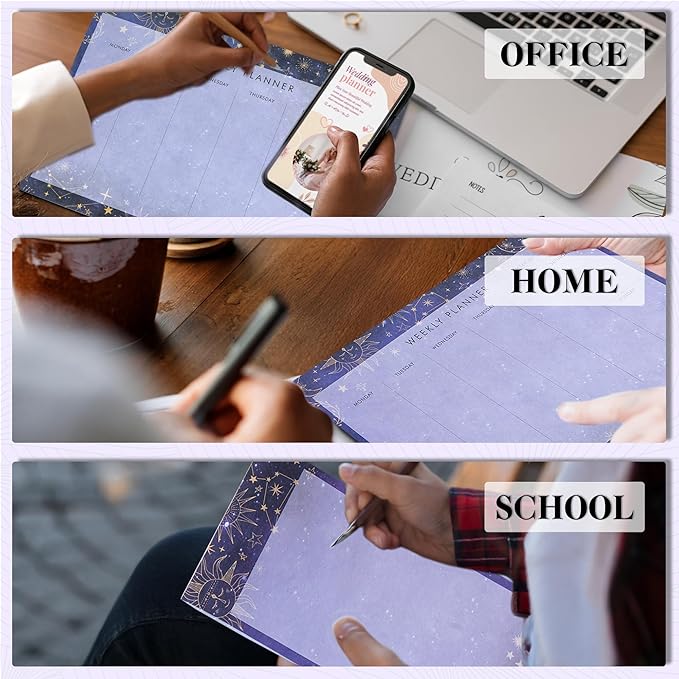 Undated Weekly Planner Notepad 10x7 To Do List Note Pad 52 Weekly Desk Planner Calendar Tear Off Daily Planning Pad for Work,School,Home,Ofiice Supplies, Matching Notepad,Purple-DeskLoop Office