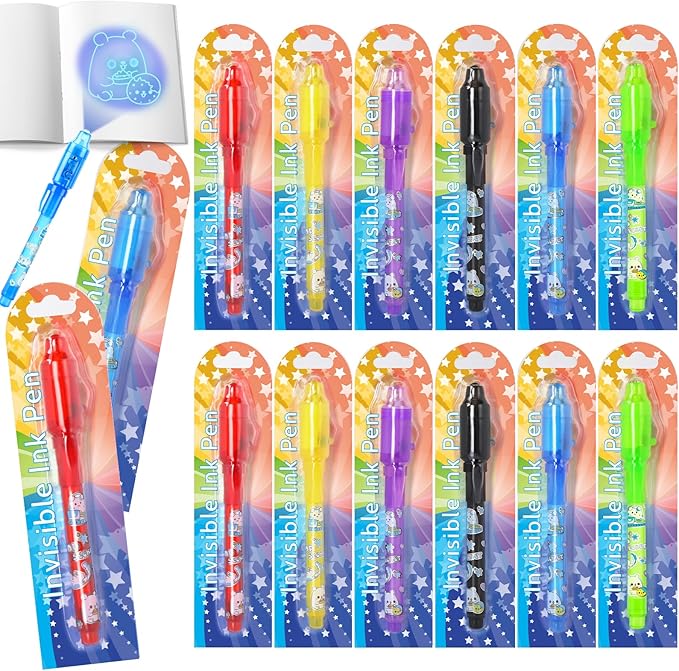 GIFTINBOX Invisible Ink Pen with UV Light for Kids, 12PCS Spy Pen Party Favors for Kids 8-12, Magic Marker for Secret Message, School Supplies Birthday Goody Bag Stuffers for Boys Girls-DeskLoop Office