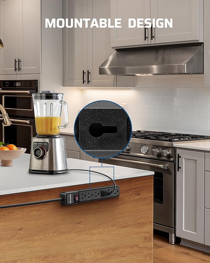 DEWENWILS 6-Outlet Power Strip Surge Protector, 15FT Long Extension Cord, Low Profile Flat Plug, 15 Amp Circuit Breaker, 500 Joules, Wall Mount, Black, UL Listed-DeskLoop Office