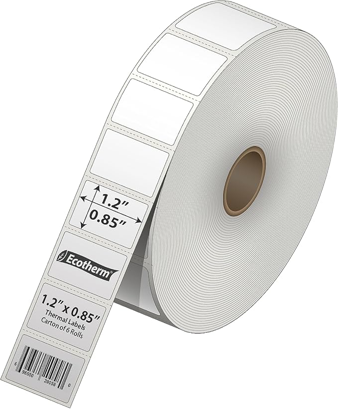 1.2" x .85" Thermal Labels | 6 Rolls | 16260 Labels | fits Zebra, Godex, Arkscan, iDPRT, Offnova Thermal Label Printers and More | Blank White Adhesive Stickers by Ecotherm-DeskLoop Office