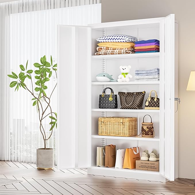 INTERGREAT Metal Storage Cabinet with Doors and Shelves,72" H White Steel Tool Locking Cabinet, Metal Storage Cabinet for Home Office, Warehouse, School-DeskLoop Office