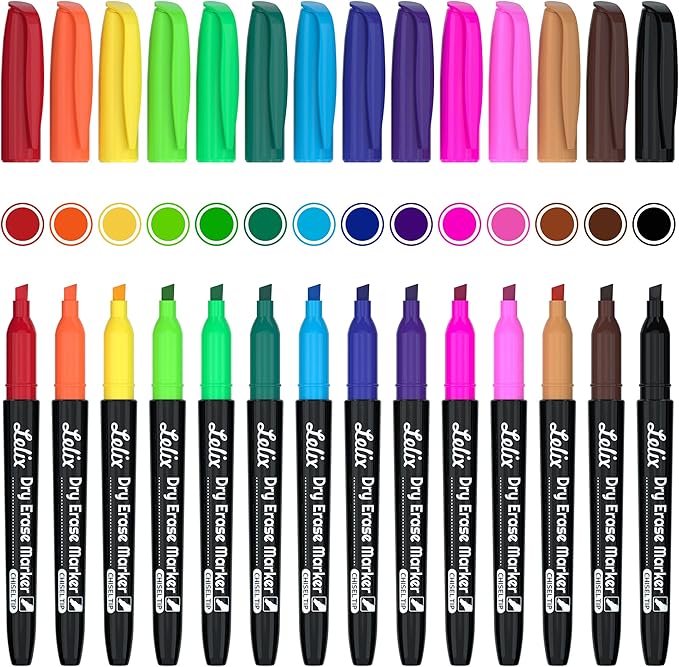 Lelix Dry Erase Markers - 42 Pack, 14 Colors, Chisel Tip, Perfect for Kids & School, Office Use, Whiteboard & Mirror Writing-DeskLoop Office